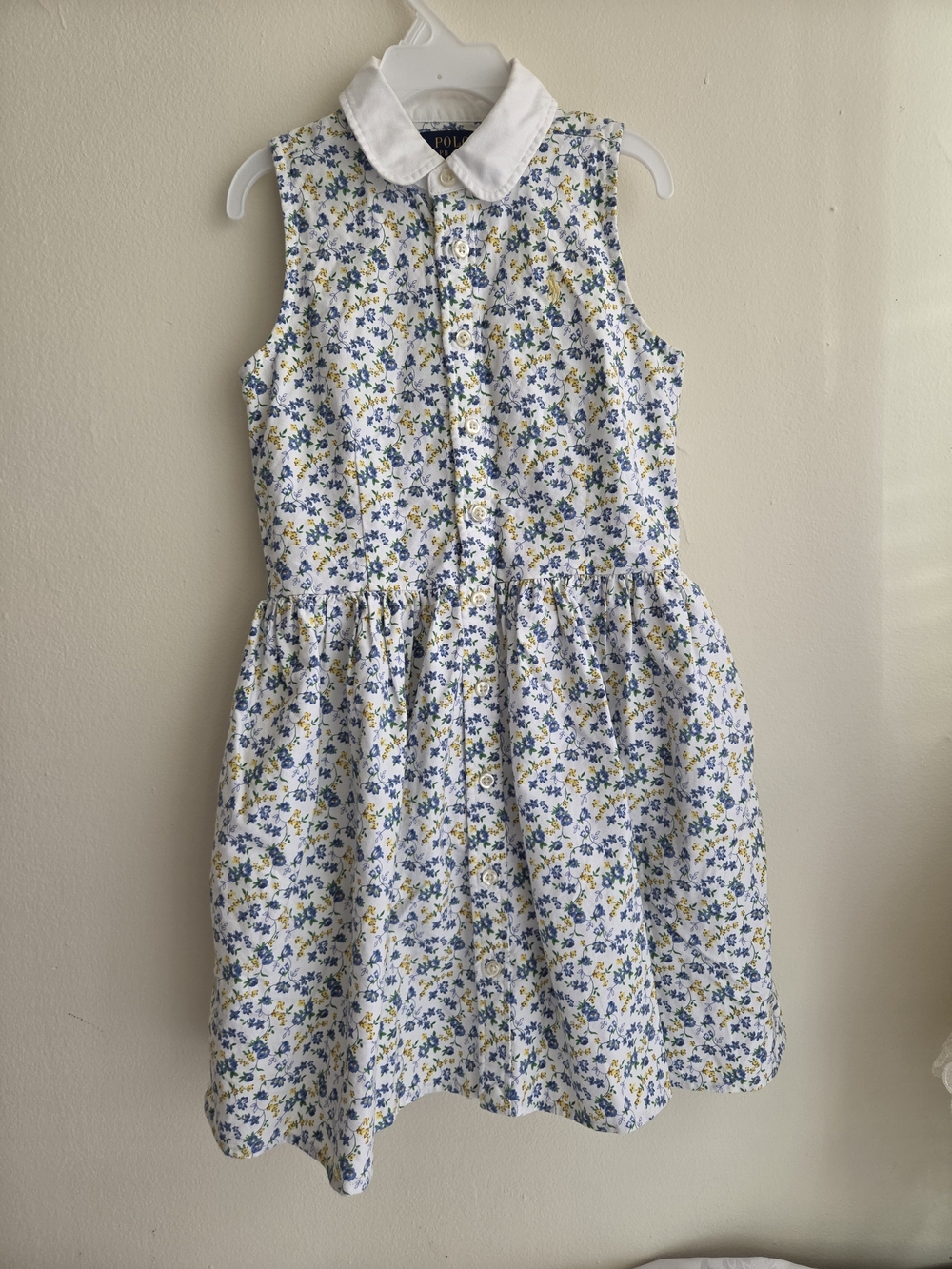 Polo Ralph Lauren Girls Shirt Dress Floral Button Sleeveless Pony Fit & Flare 7